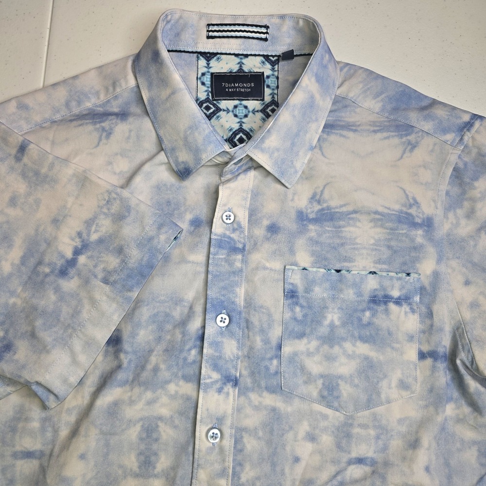 7 DIAMONDS Men's Small Salt Water Blue Stretch Shirt -758